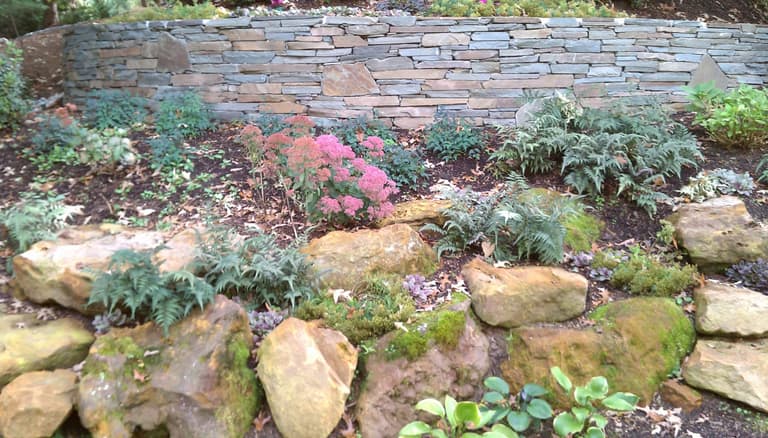 Stone Wall & Shade Garden w/ Boulders - Millersville, MD